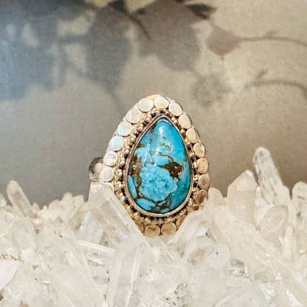 Dark Blue Teardrop Turquoise Ring